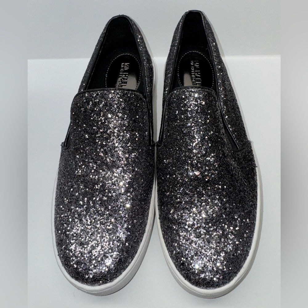 Michael Kors Keaton Slip-on Glitter Y2K Street Sneakers Sz 6.5 Silver Black Glam